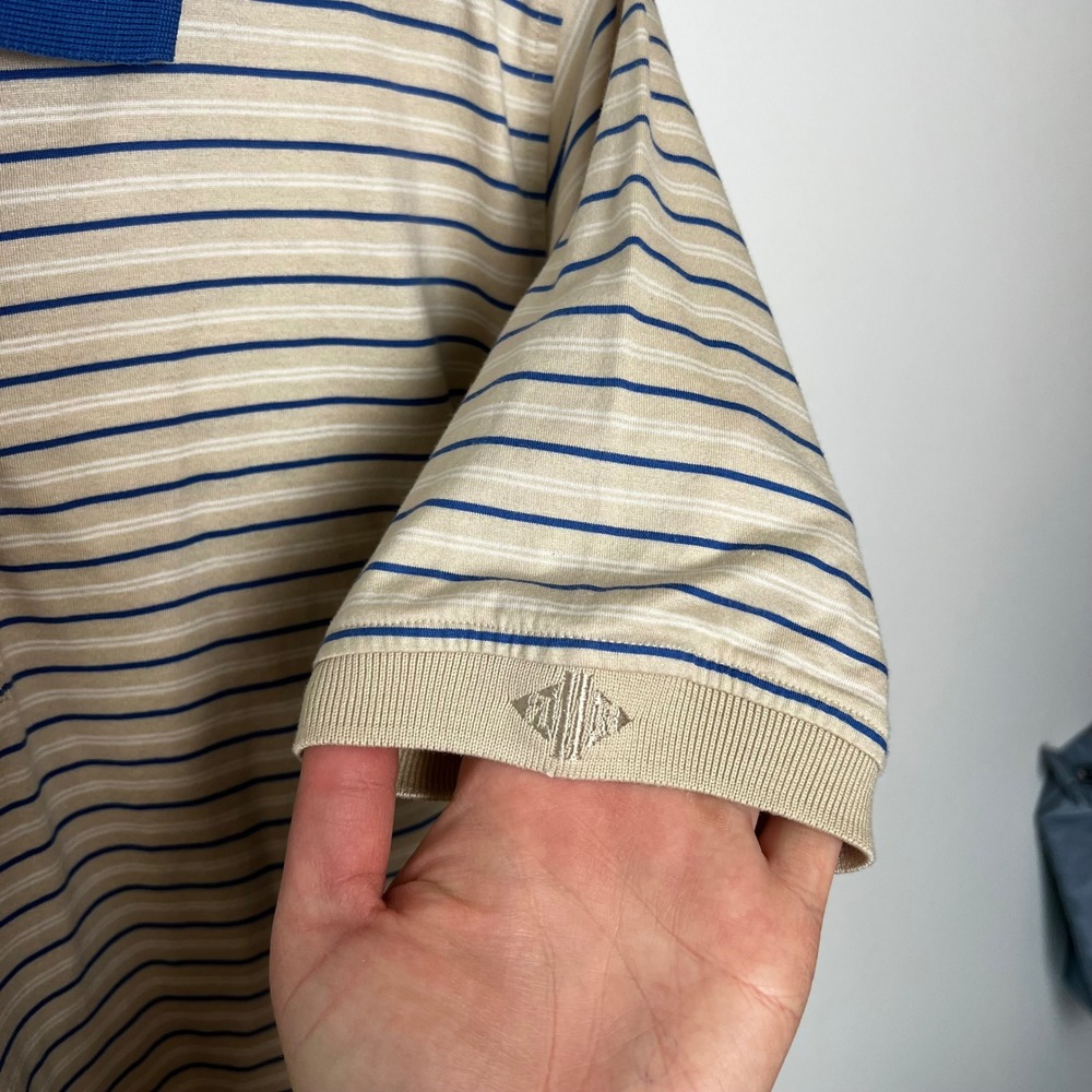 Joey Rodolfo Resort‎ Two Mens Striped Polo Shirts Set of 2 Tan Blue Cream L VTG - Picture 5 of 13